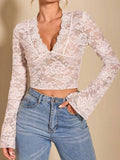 V-Neck Flare Sleeve Lace Top - Jatanele