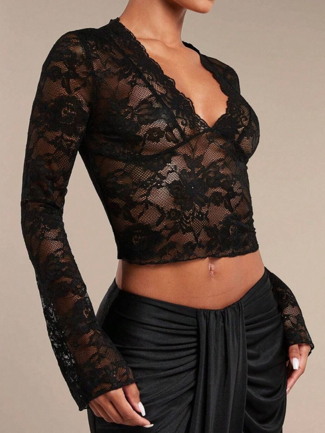 V-Neck Flare Sleeve Lace Top - Jatanele