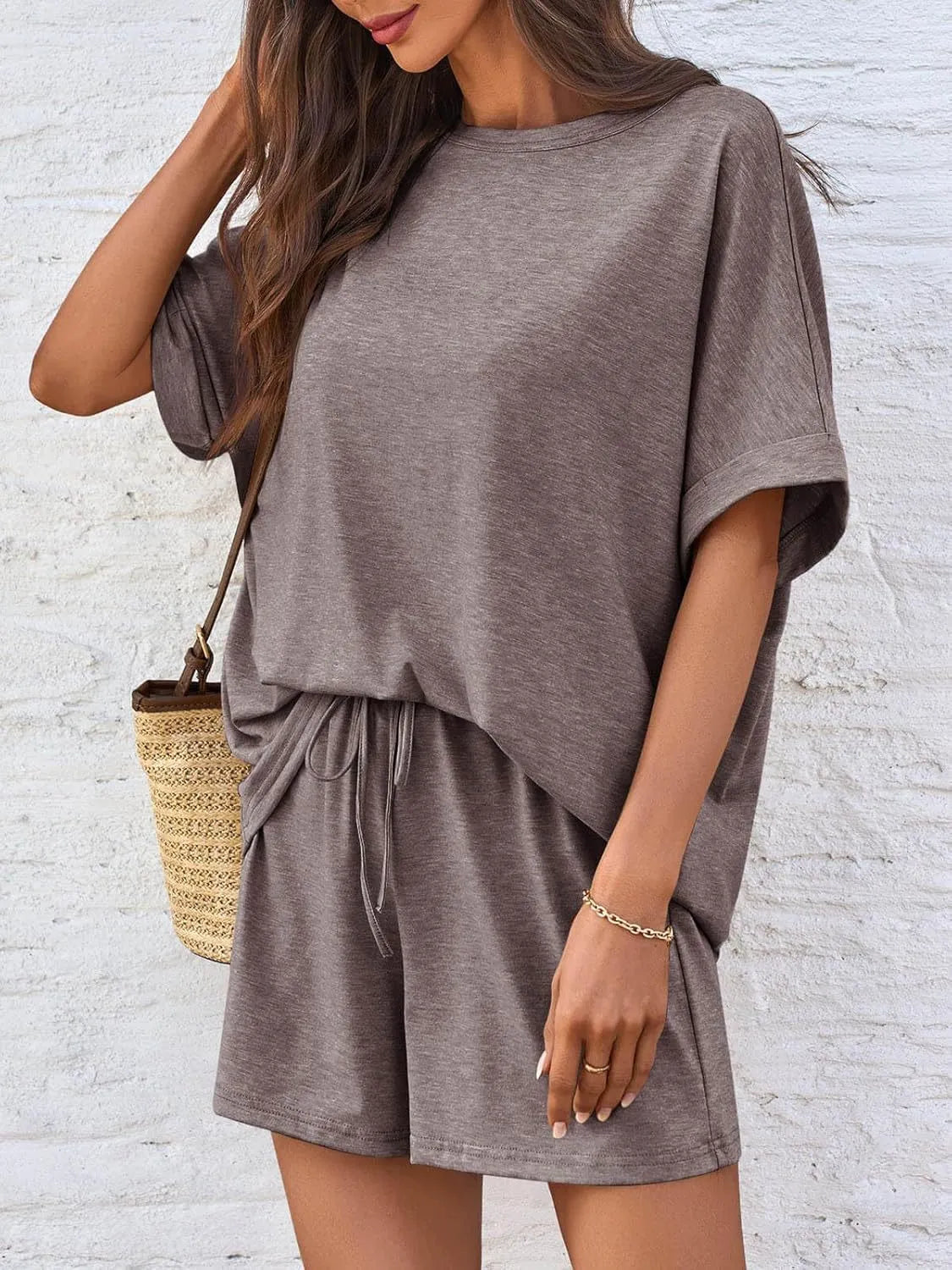 Round Neck Short Sleeve Top and Shorts Set - Jatanele