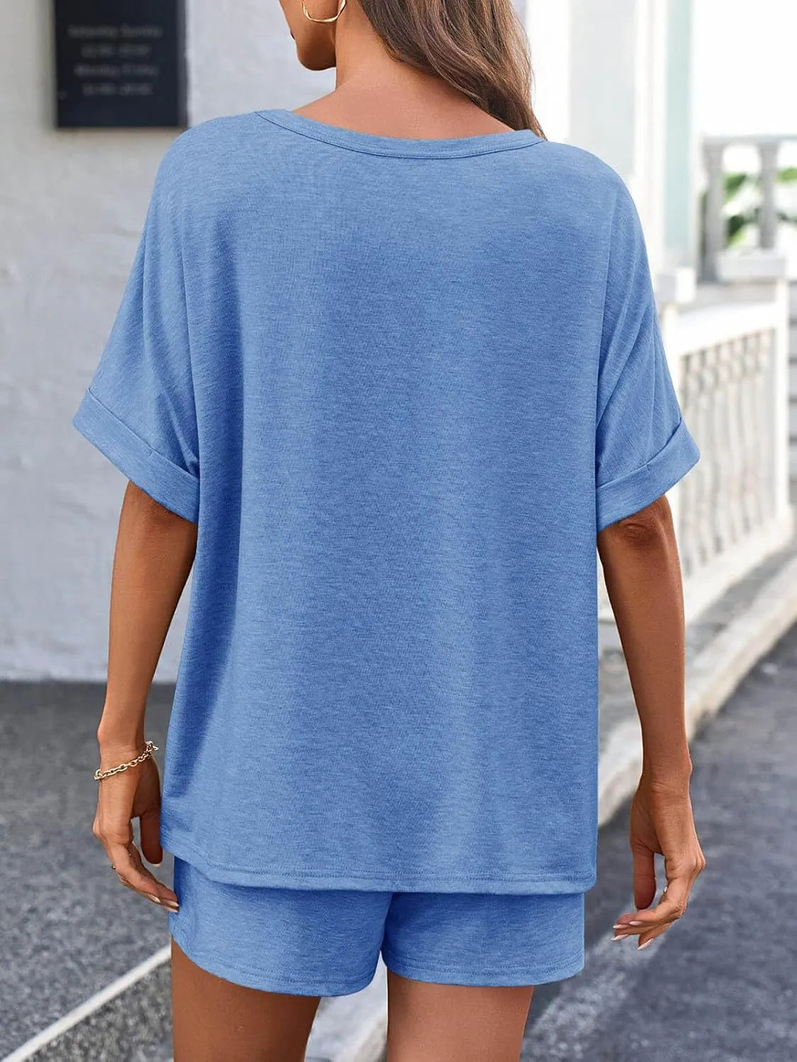 Round Neck Short Sleeve Top and Shorts Set - Jatanele