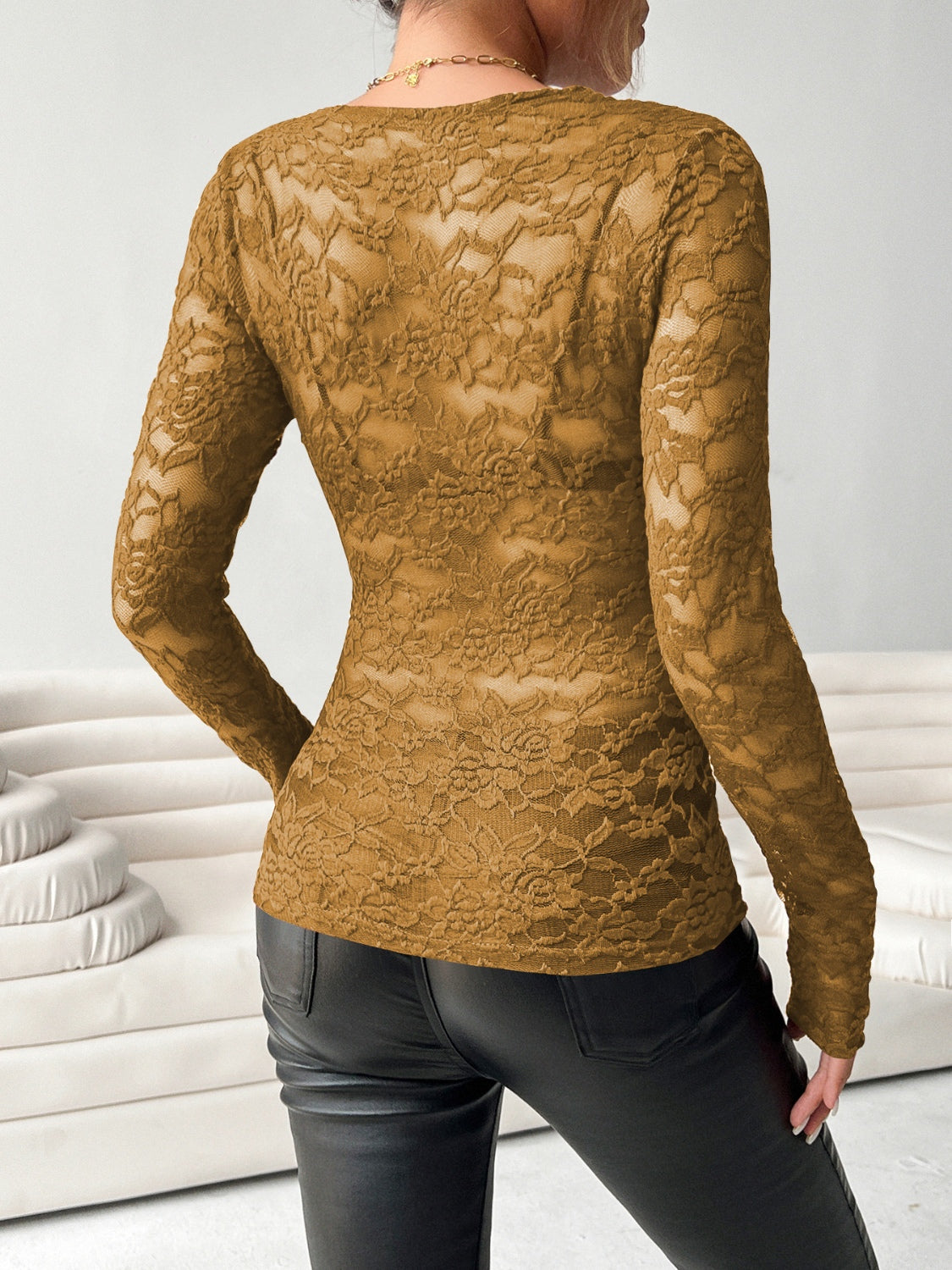 V-Neck Long Sleeve Lace Top - Jatanele