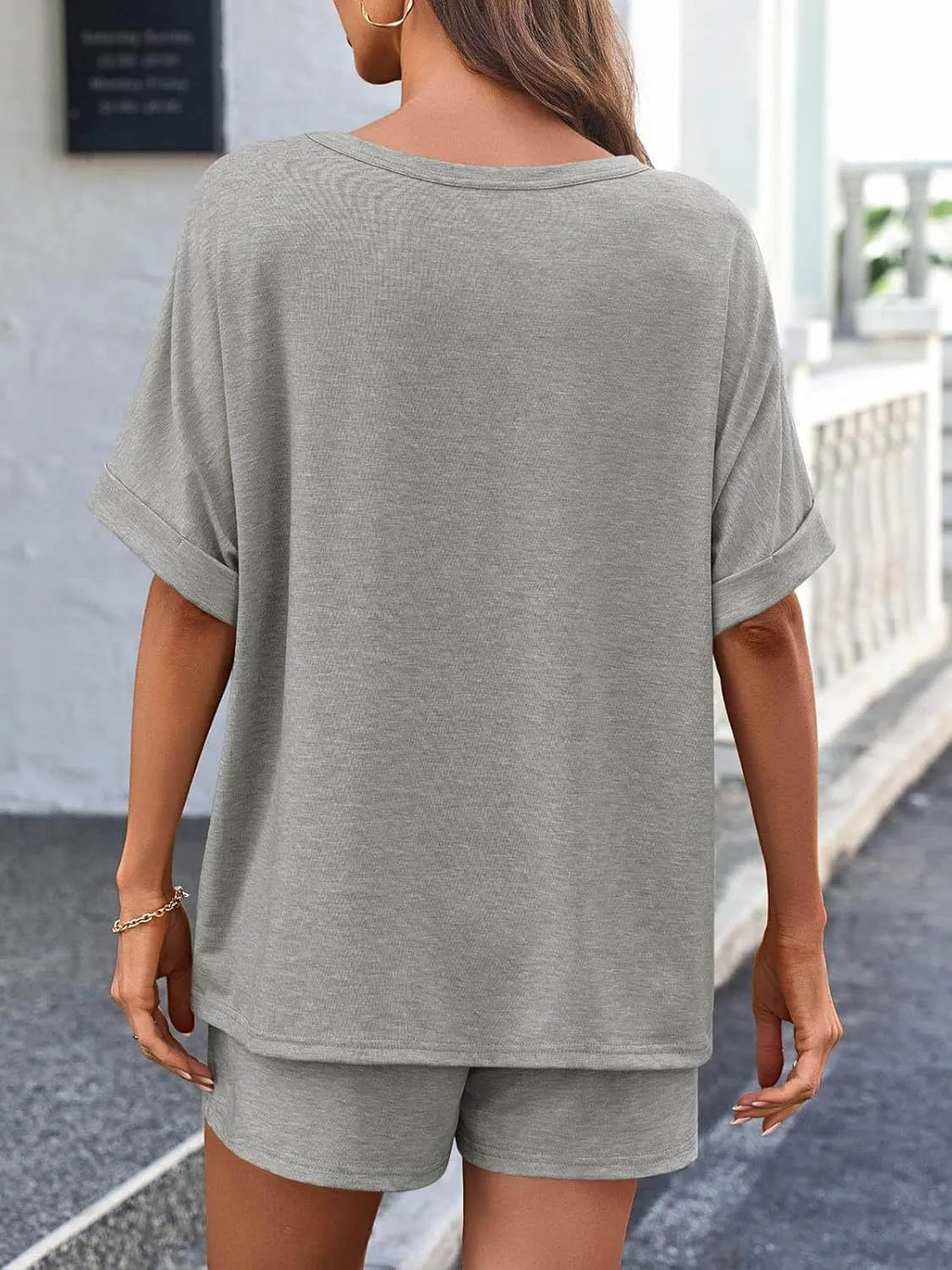 Round Neck Short Sleeve Top and Shorts Set - Jatanele