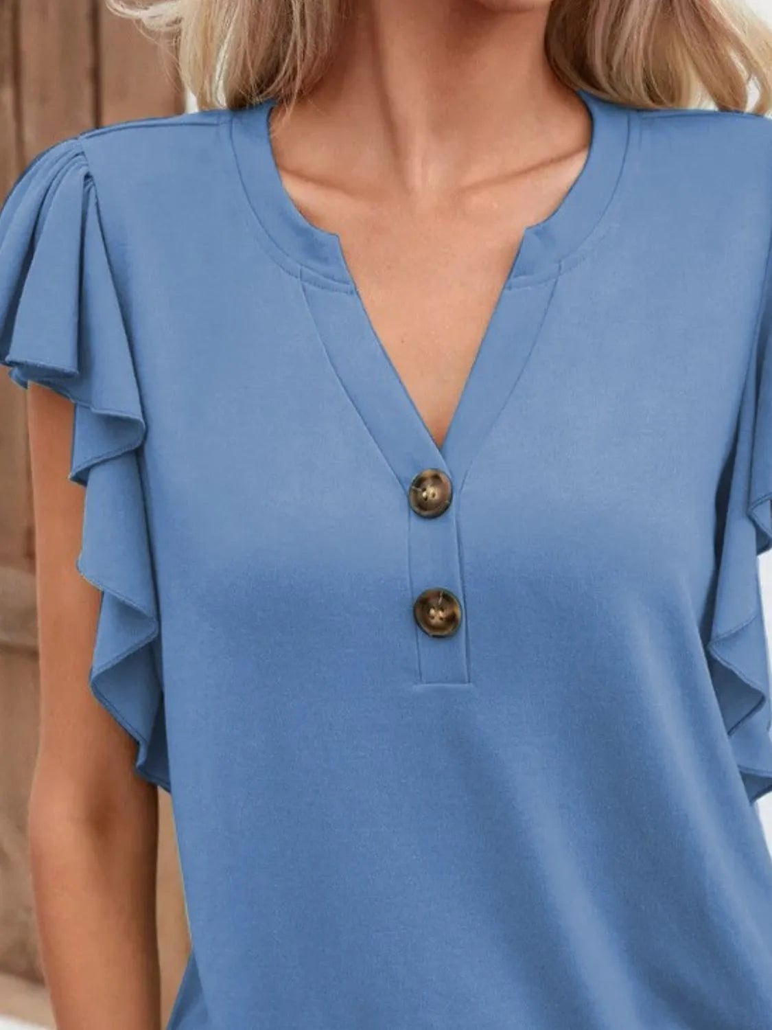 Full Size Ruffled Notched Cap Sleeve Blouse Plus Size - Jatanele