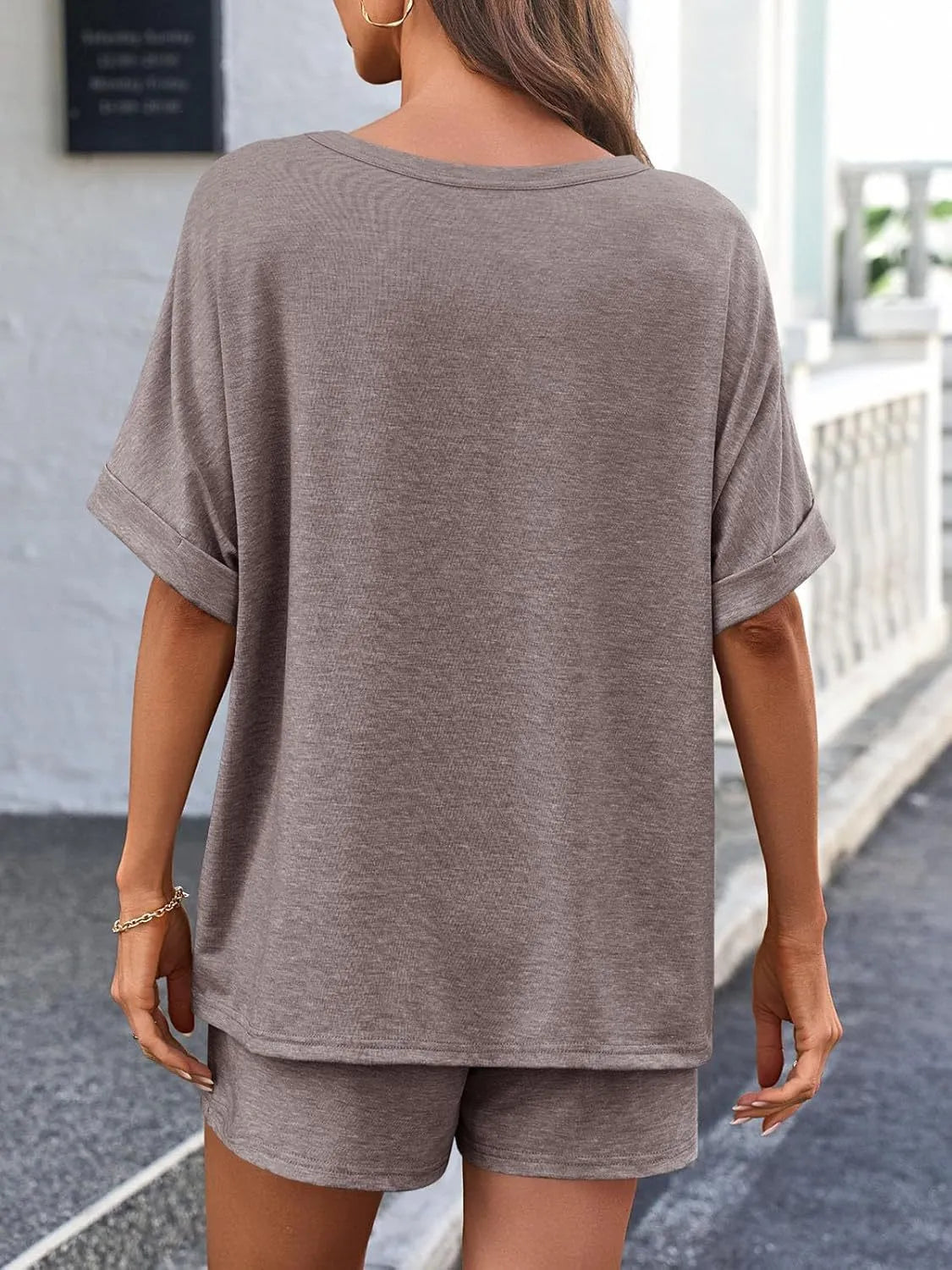 Round Neck Short Sleeve Top and Shorts Set - Jatanele