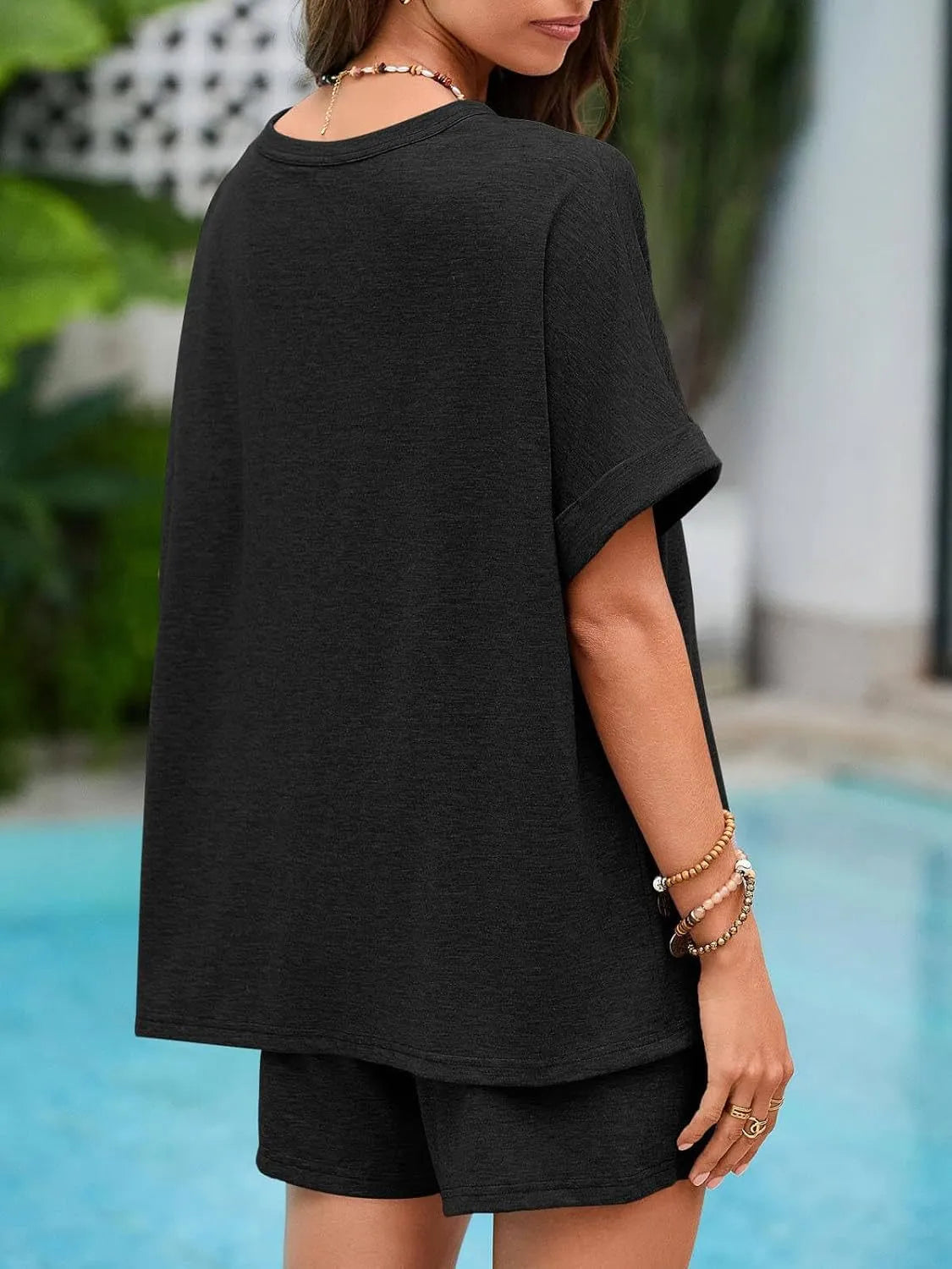 Round Neck Short Sleeve Top and Shorts Set - Jatanele