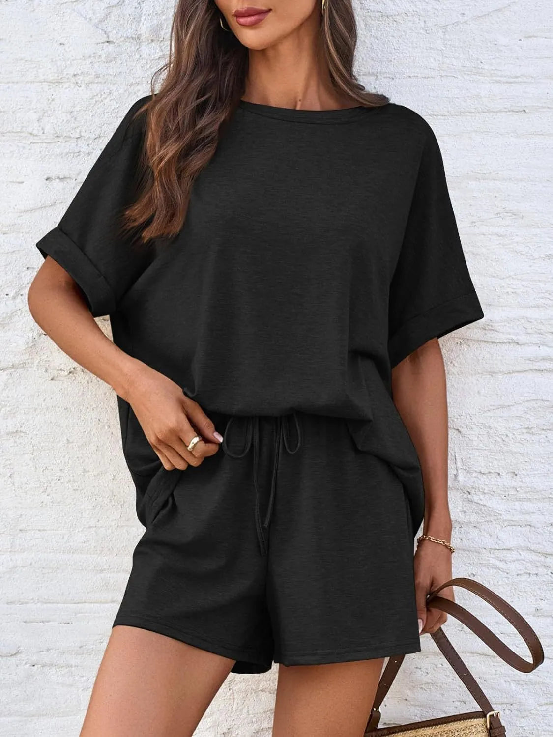 Round Neck Short Sleeve Top and Shorts Set - Jatanele