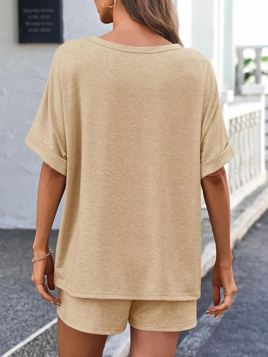 Round Neck Short Sleeve Top and Shorts Set - Jatanele