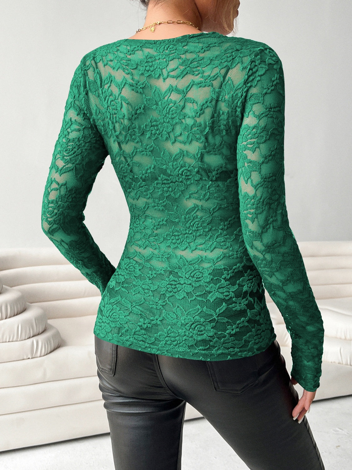 V-Neck Long Sleeve Lace Top - Jatanele
