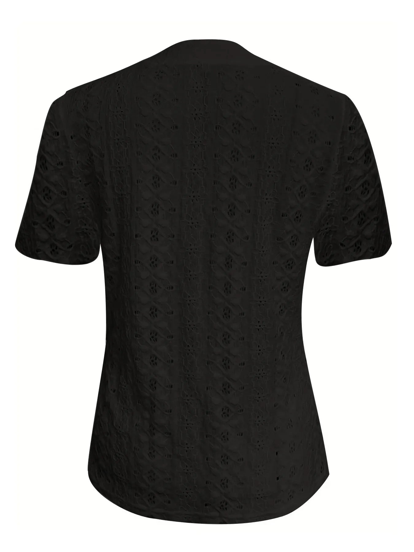 Openwork Notched Short Sleeve Top - Jatanele