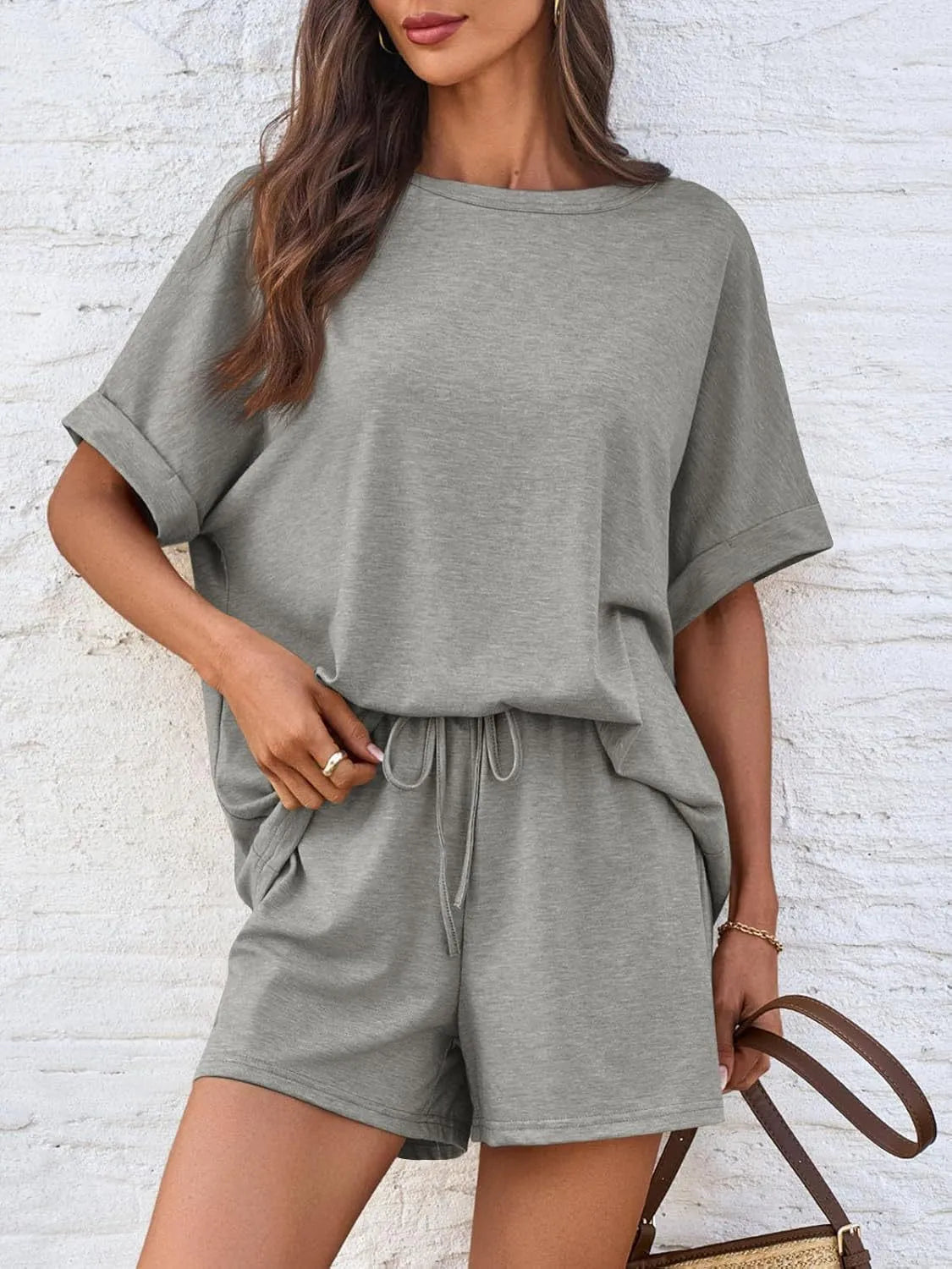 Round Neck Short Sleeve Top and Shorts Set - Jatanele