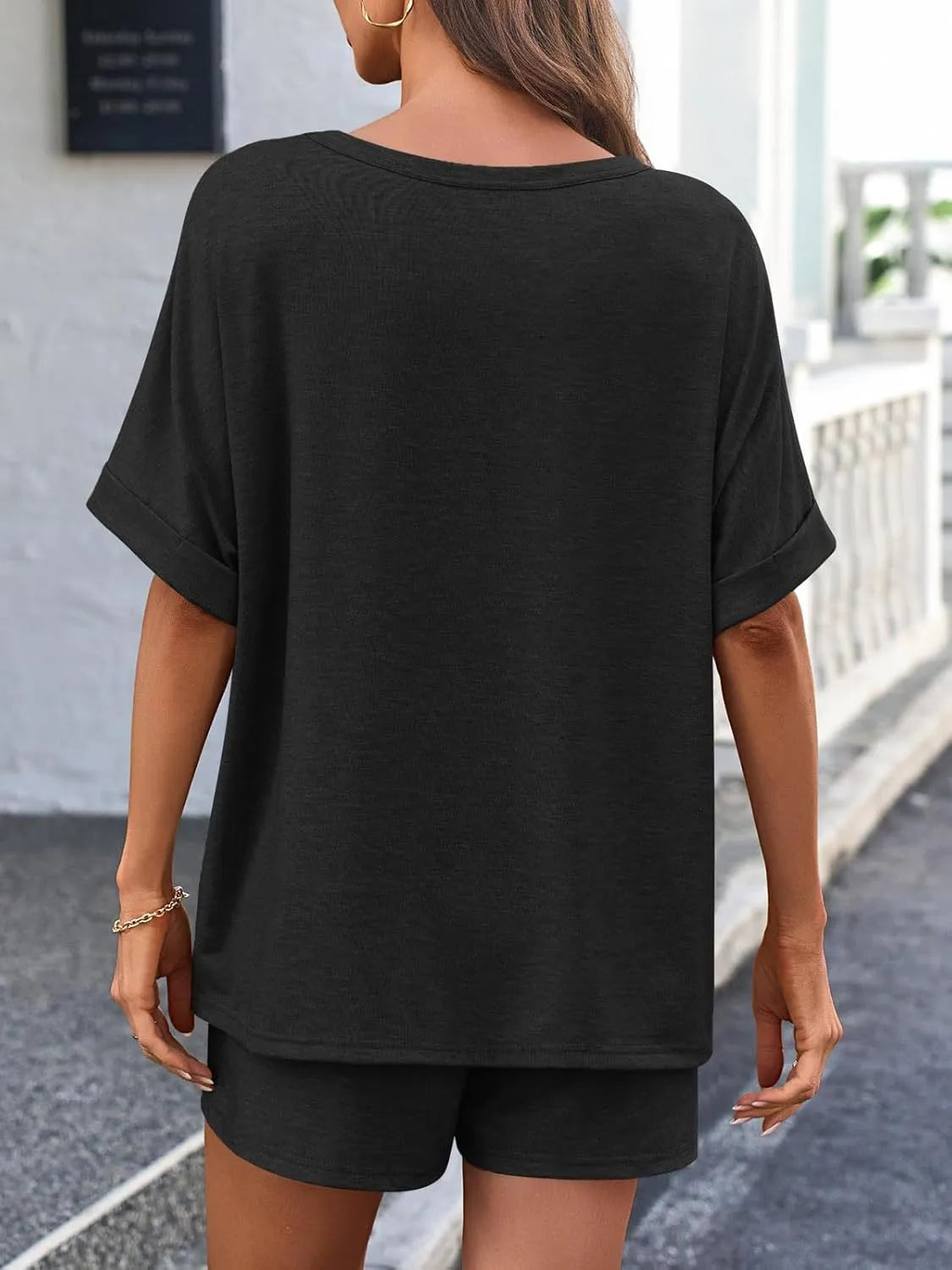 Round Neck Short Sleeve Top and Shorts Set - Jatanele