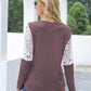 Waffle-Knit Lace Round Neck Long Sleeve T-Shirt - Jatanele