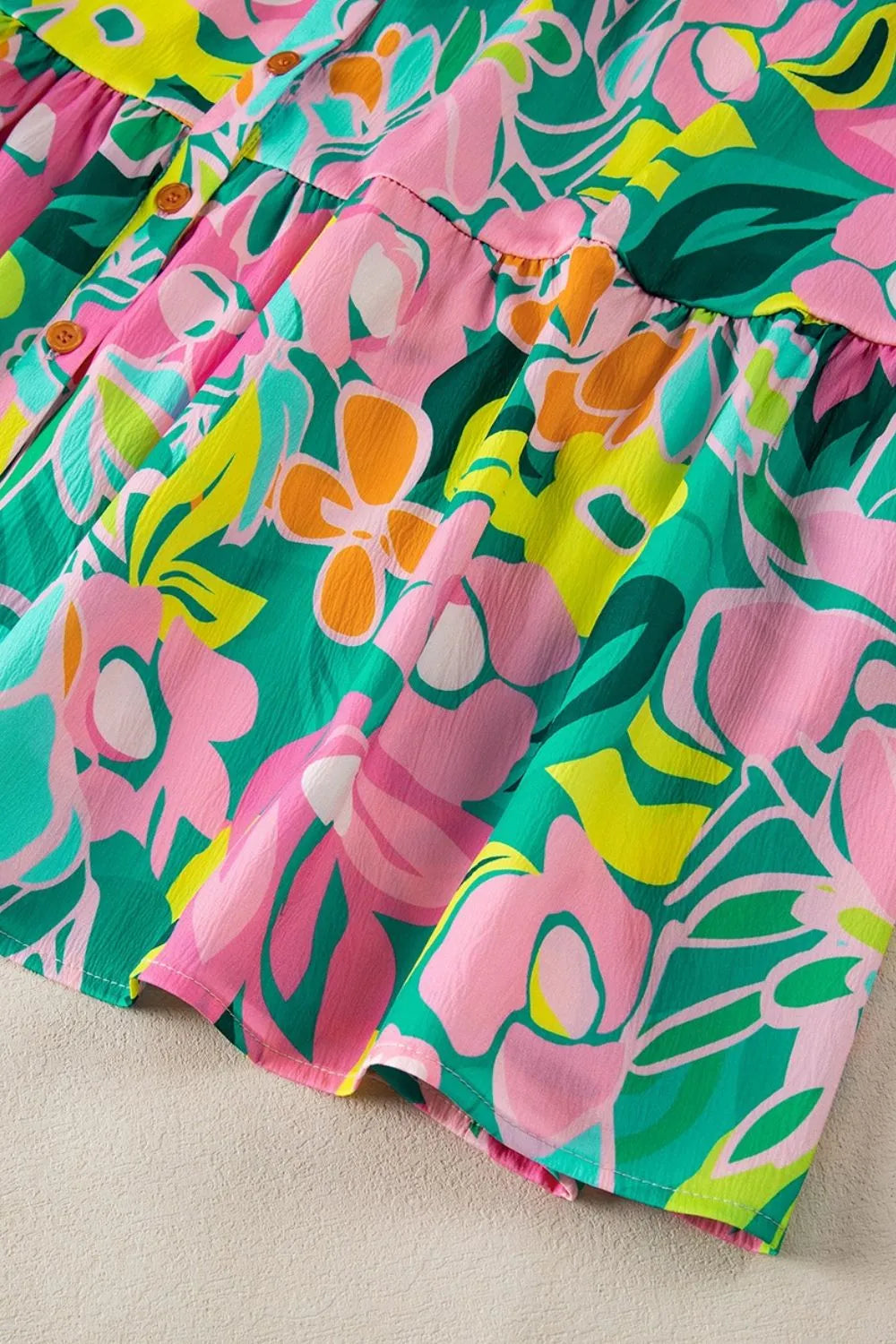 Button Down Floral Puff Sleeve Babydoll Dress - Jatanele