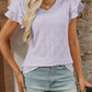 Eyelet V-Neck Ruffled Cap Sleeve Top - Jatanele