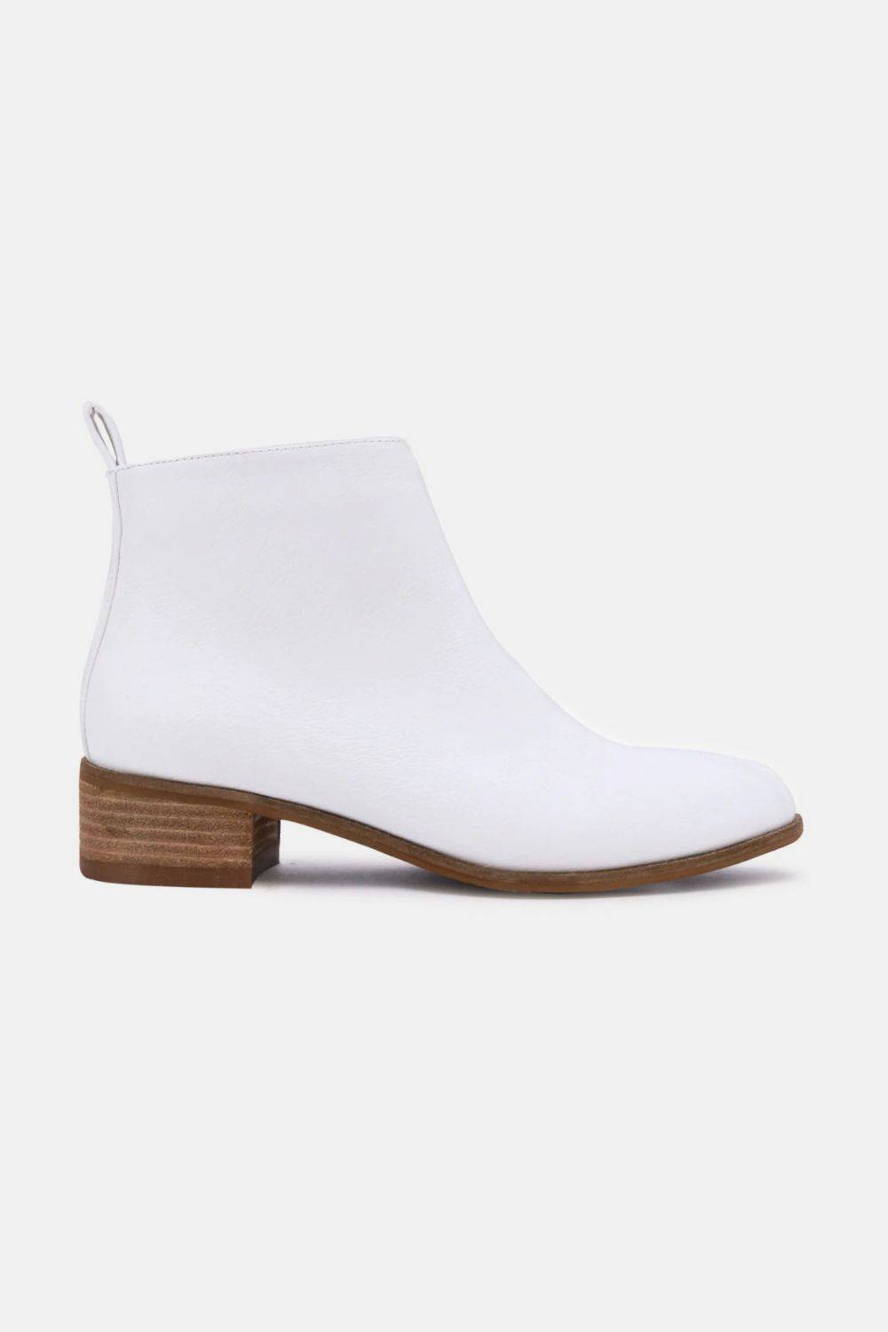 Classic PU Leather Block Heel Ankle Boots – White Trendsi