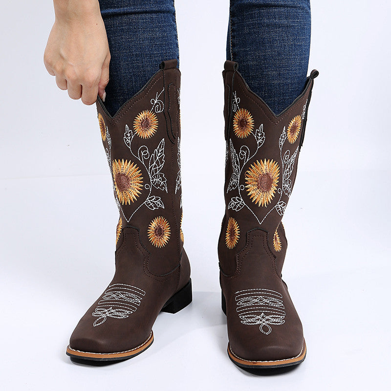 Cowboy Boots with Sunflower Embroidery (Multiple Colors & Sizes) - Jatanele