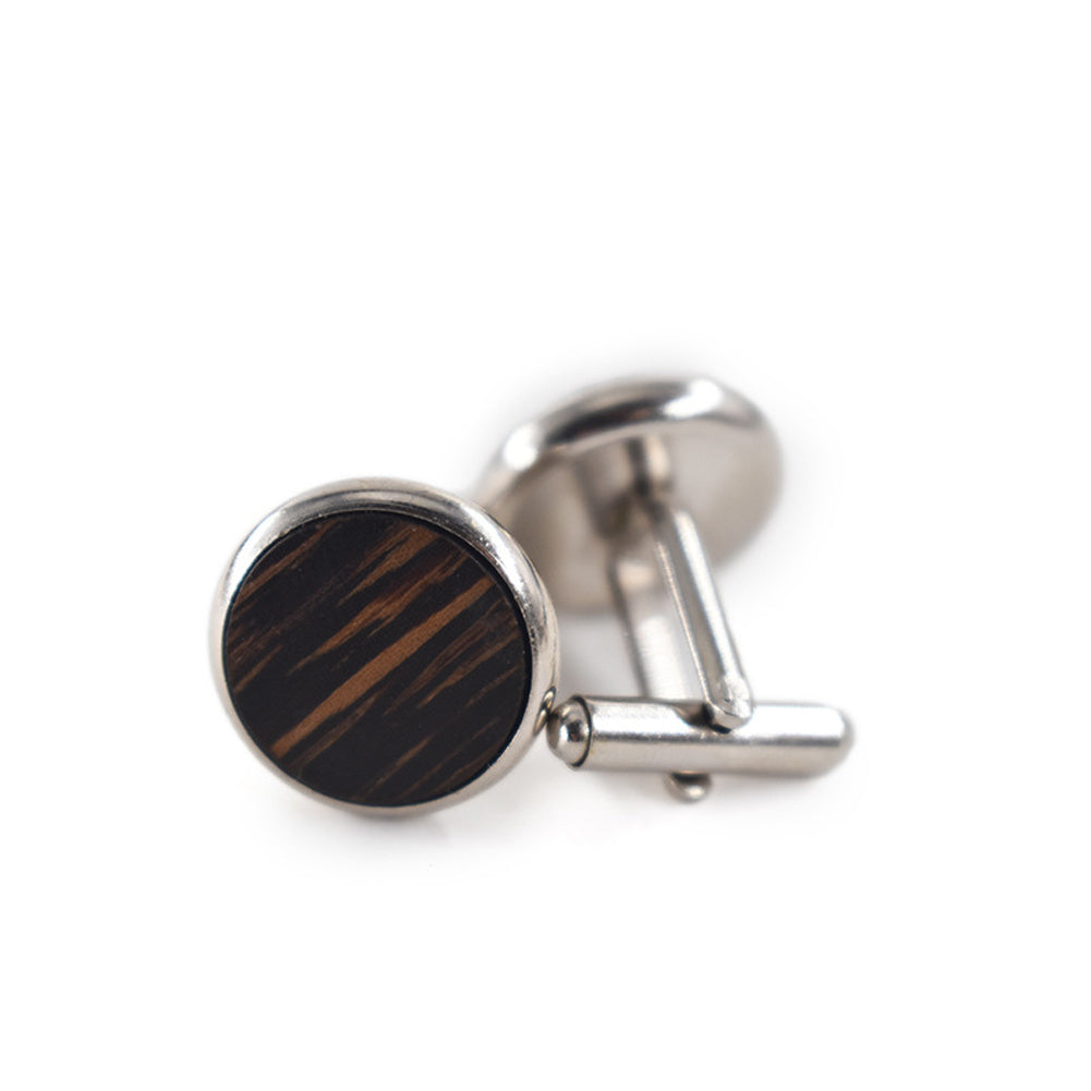 Round Cufflinks Solid Wood American Black Walnut - Classic Design - Jatanele