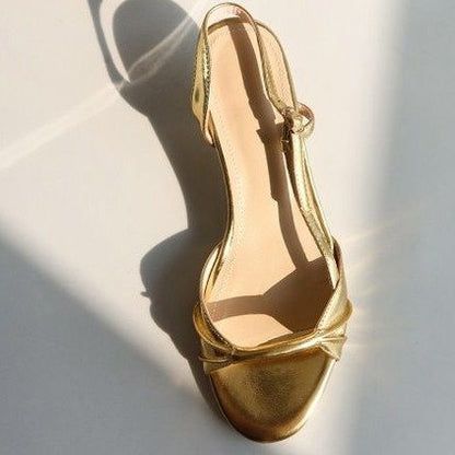 Gold Medium Heel Vintage Sandals - Jatanele