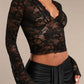 V-Neck Flare Sleeve Lace Top - Jatanele