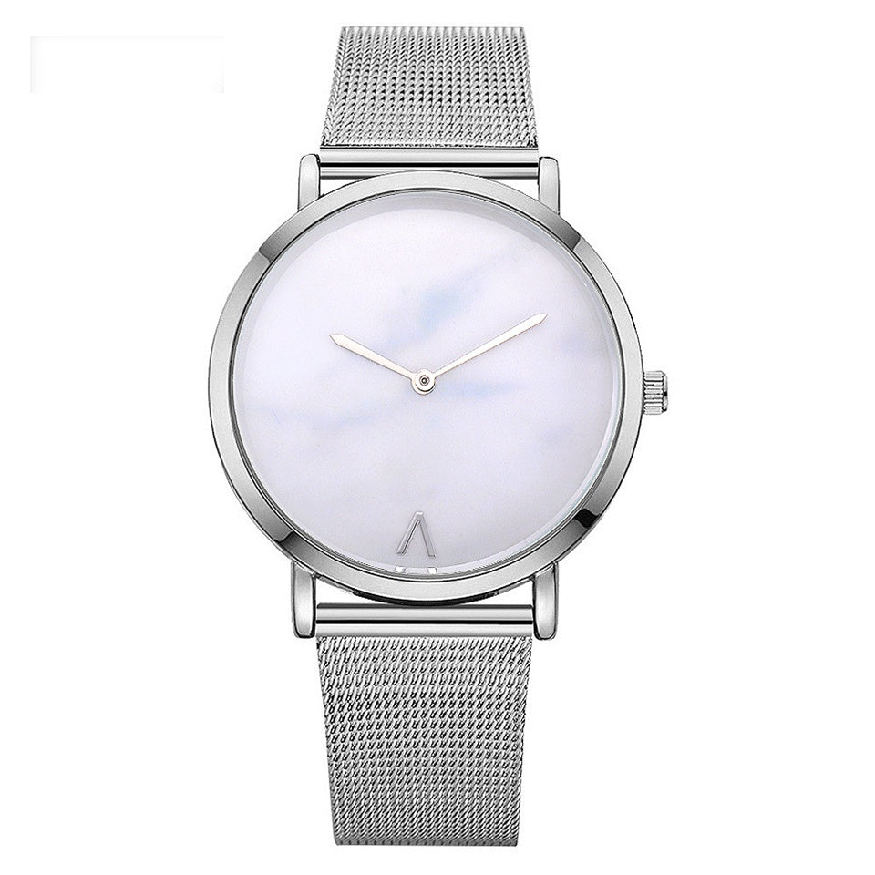 Silver and gold mesh band creative marble wristwatch - Jatanele