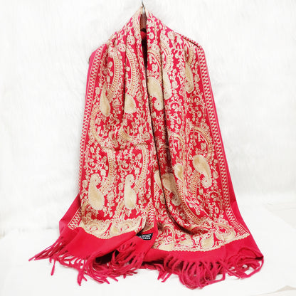 Embroidered Cashmere Scarf with Golden Paisley Details - Jatanele