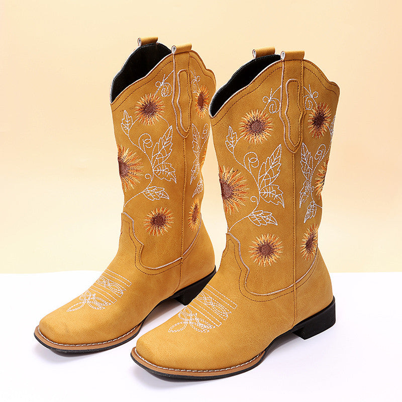 Cowboy Boots with Sunflower Embroidery (Multiple Colors & Sizes) - Jatanele