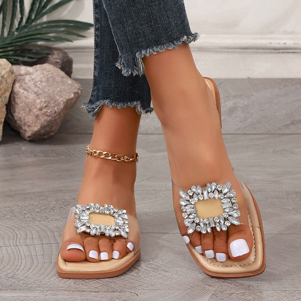 Women's Rhinestone Transparent Heeled Sandals – Glamorous Summer Style - Jatanele