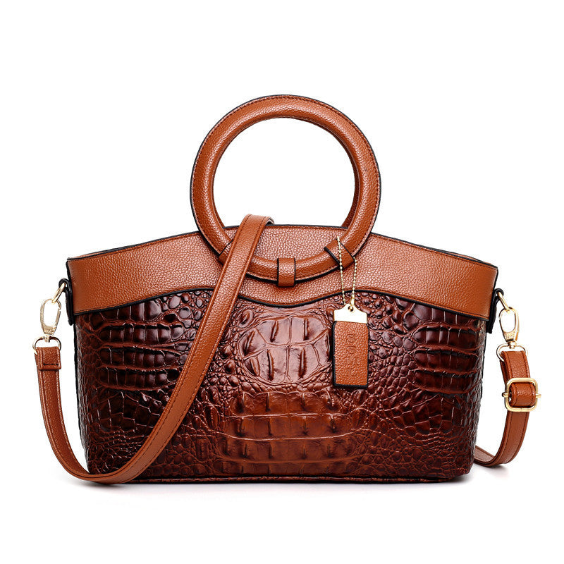 Luxe Red Croc-Embossed Handbag with Circular Handle - Bold and Elegant - Jatanele