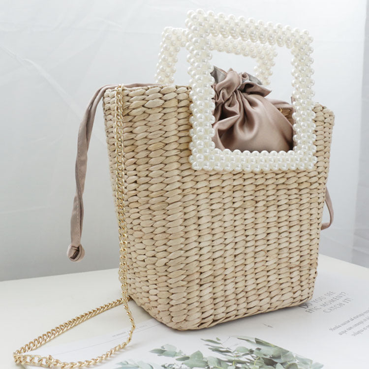 Pearl Fashion Straw Hand-Woven Shoulder Bag - Jatanele