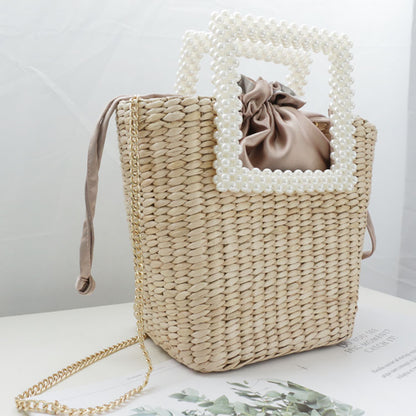 Pearl Fashion Straw Hand-Woven Shoulder Bag - Jatanele