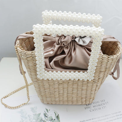 Pearl Fashion Straw Hand-Woven Shoulder Bag - Jatanele