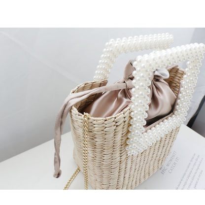 Pearl Fashion Straw Hand-Woven Shoulder Bag - Jatanele