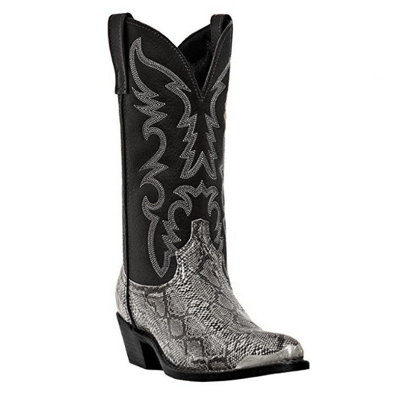 High-Heeled Iron Head Western Cowboy Boots Couples 38-48 Printed Snake Print - Jatanele