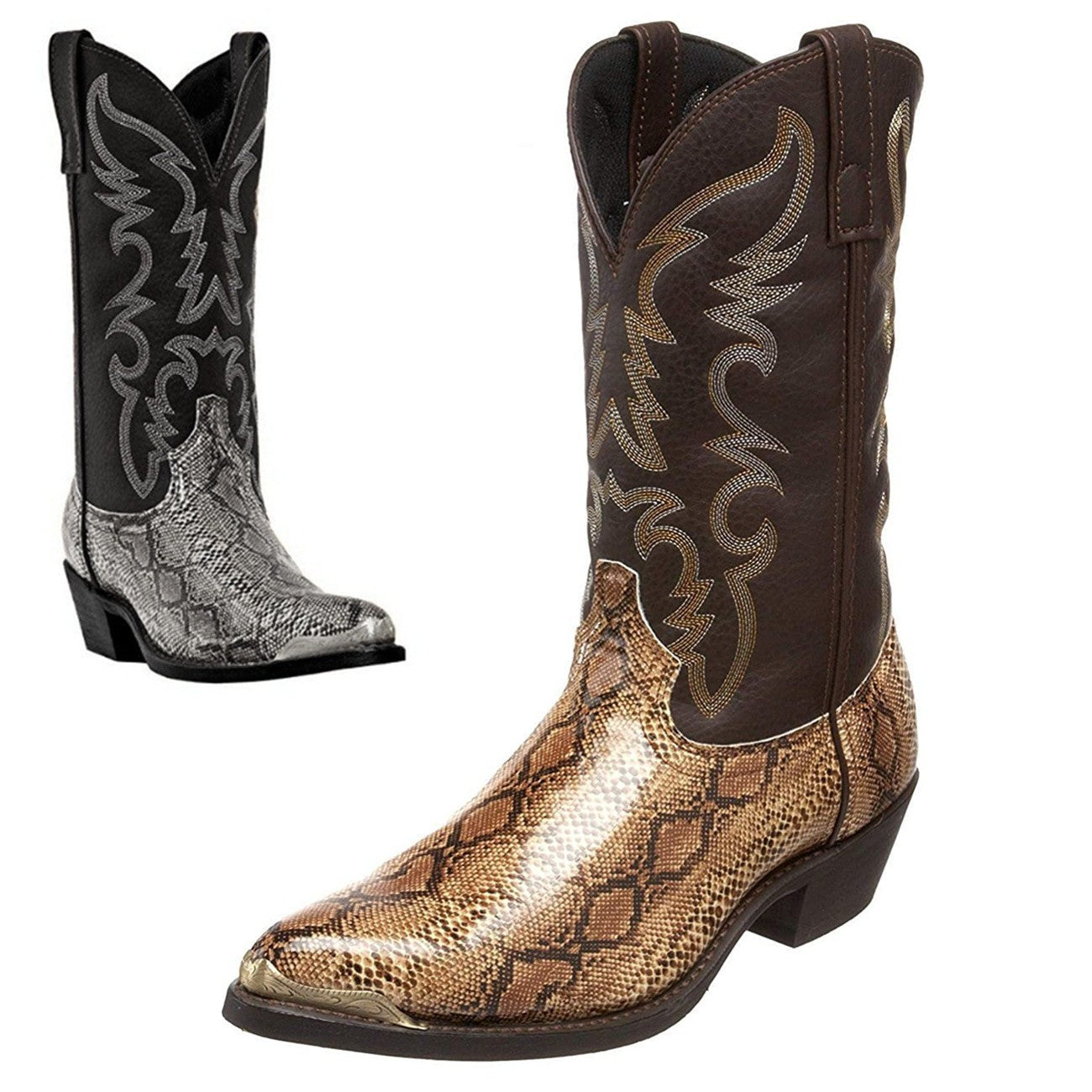 High-Heeled Iron Head Western Cowboy Boots Couples 38-48 Printed Snake Print - Jatanele