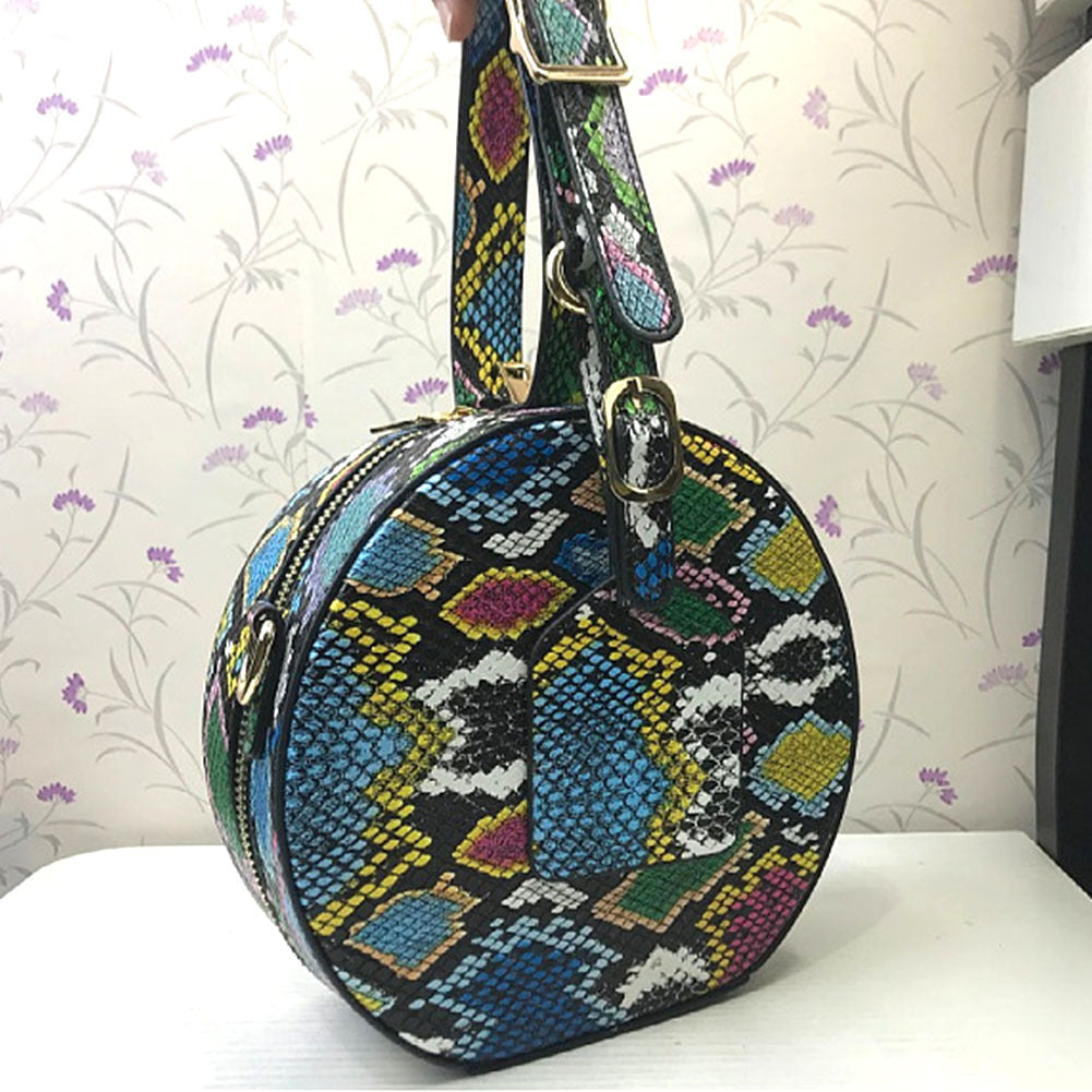 Stylish Snakeskin Printed Round Crossbody Bag - Jatanele