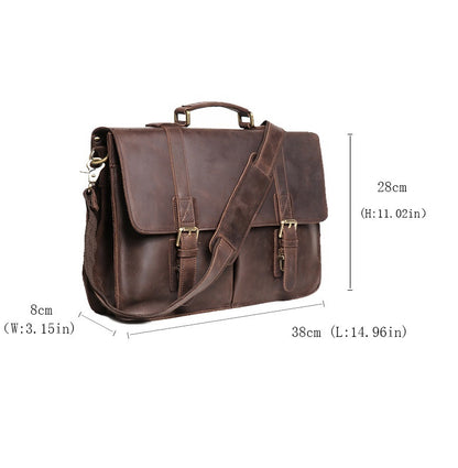 Large Capacity Retro Portable Crazy Horse Leather Briefcase - Jatanele