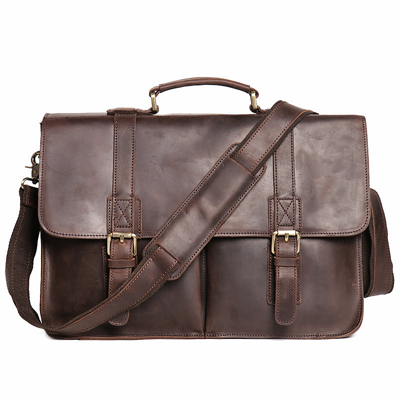 Large Capacity Retro Portable Crazy Horse Leather Briefcase - Jatanele