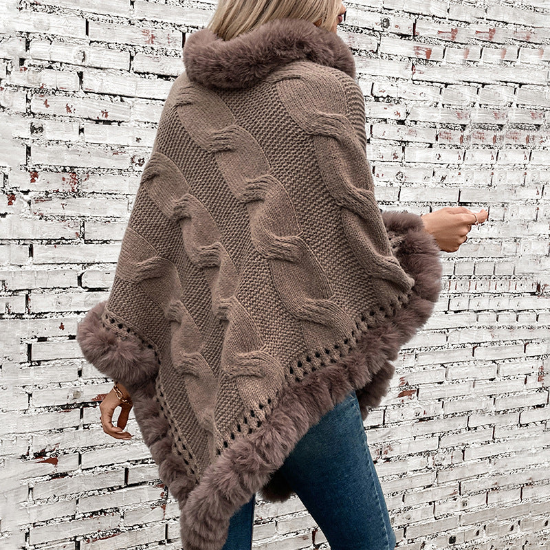 Collar Thick Cable-Knit Pullover Sweater Cloak – Cozy & Stylish - Jatanele