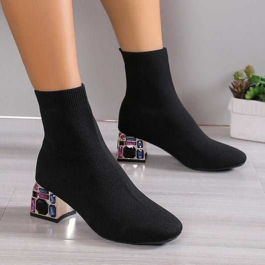 Women’s Flying Woven Square-Toe Booties – Trendy and Comfortable - Jatanele