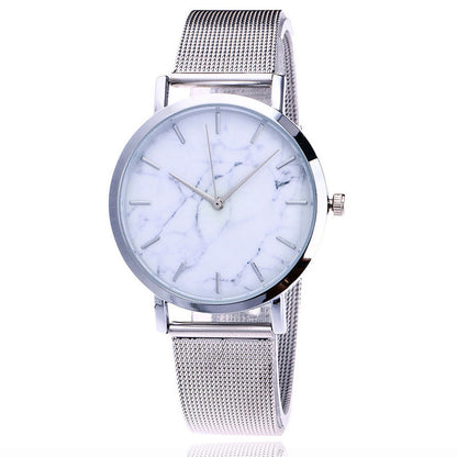 Silver and gold mesh band creative marble wristwatch - Jatanele