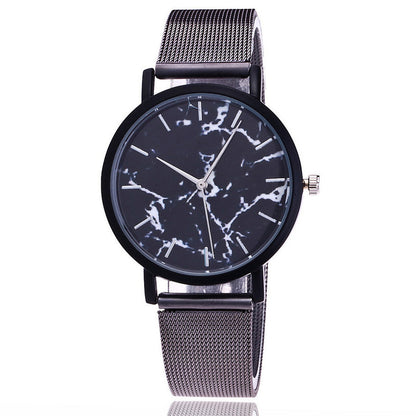 Silver and gold mesh band creative marble wristwatch - Jatanele