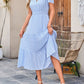 Tiered Notched Short Sleeve Dress - Jatanele