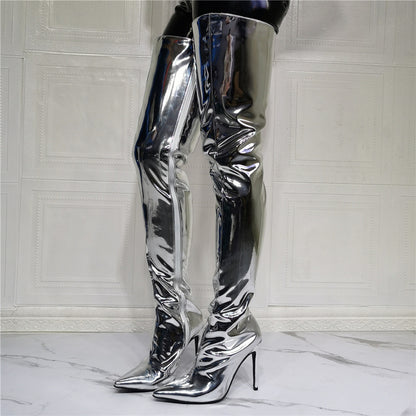 Elegant Patent Leather Knee-High Boots – Women's Fashion Statement - Jatanele