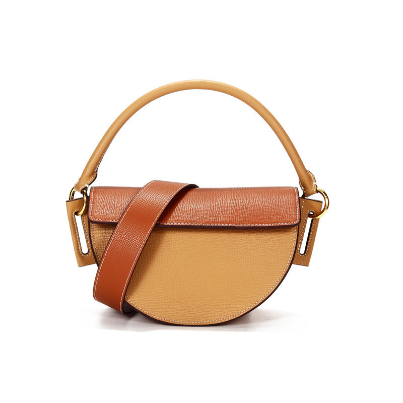 Saddle Crescent Handbags - Brown with Apricot and Yellow with White - Jatanele