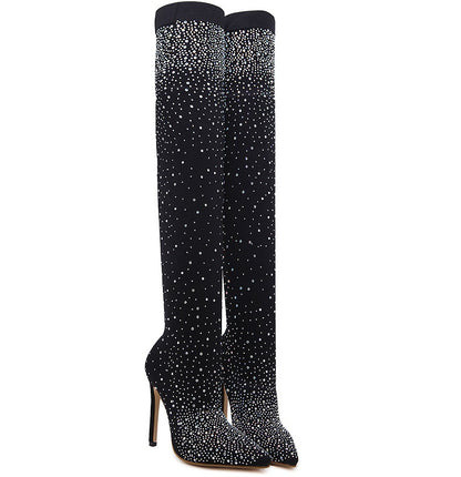 Chic High-Heeled Knee Boots – Pointed Toe & Elastic Fit - Jatanele