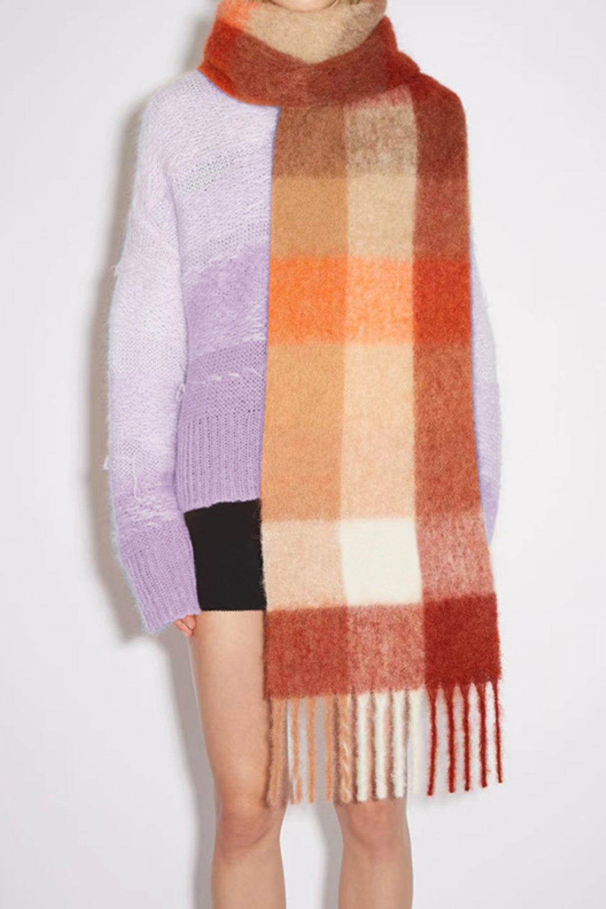 Cozy Chic Plaid Fringe Scarf Trendsi