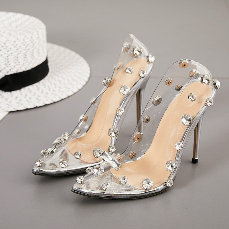 Elegant Rhinestone High Heels in Silver - Sizes 35-42 - Jatanele