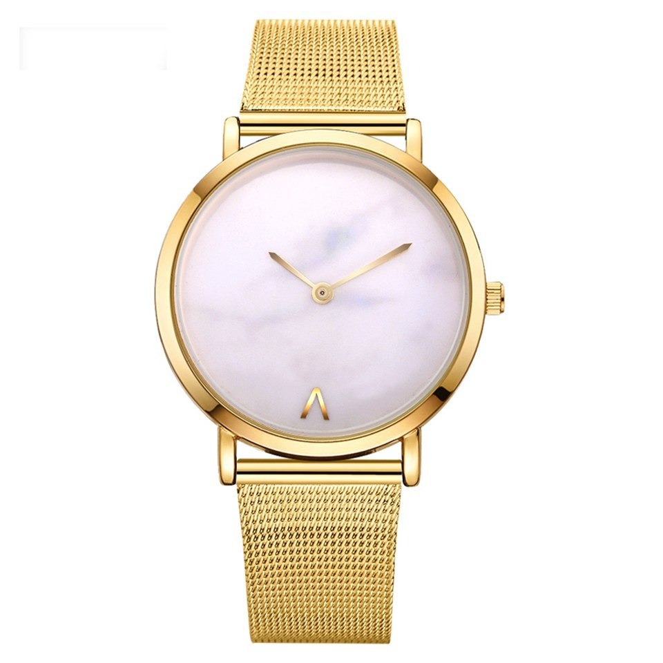 Silver and gold mesh band creative marble wristwatch - Jatanele