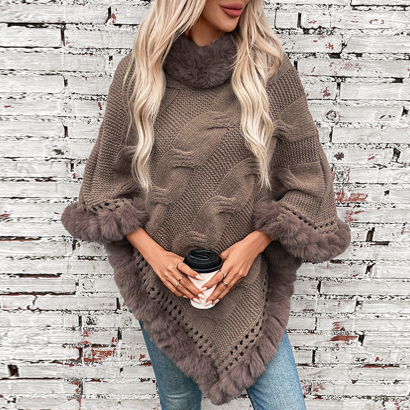 Collar Thick Cable-Knit Pullover Sweater Cloak – Cozy & Stylish - Jatanele