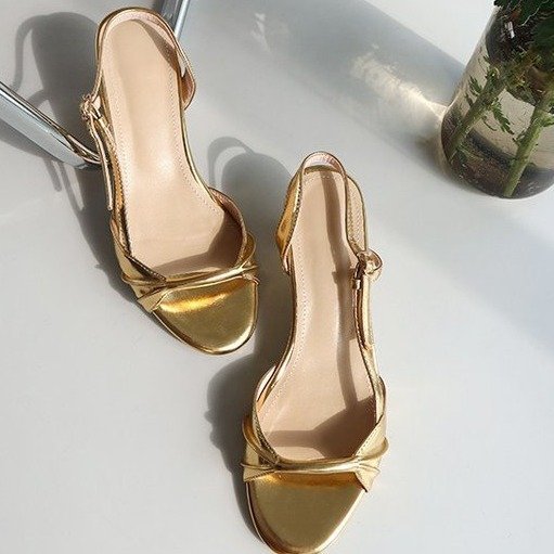 Gold Medium Heel Vintage Sandals - Jatanele